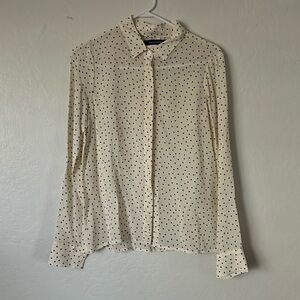 Reformation Violet Polka Dot Sheer Button Down Top in Pepper size Small